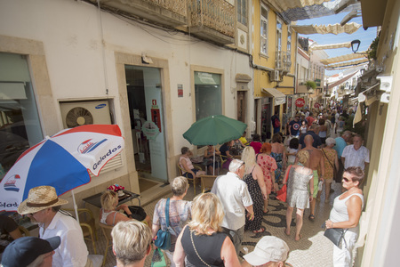 a marketstreet in the town of Loule in the Algarve in the south of Portugal in Europe.のeditorial素材