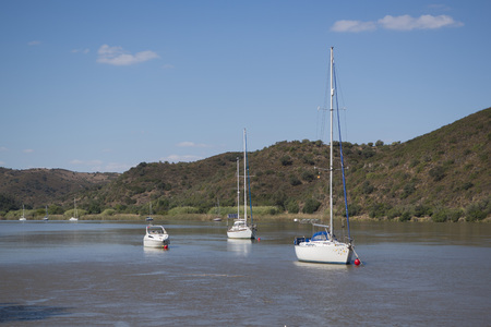 the river Rio Guadiana on the Border of portugal and Spain neat the town of Alcoutim at the east Algarve in the south of Portugal in Europe.のeditorial素材