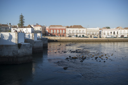 The Bridge Ponte Romana in the old town of Tavira at the east Algarve in the south of Portugal in Europe.のeditorial素材