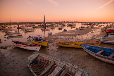 the landscape and coast at the town of Santa Luzia in the Algarve in the south of Portugal in...