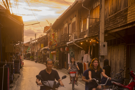 old wood houses in the old town of Chiang Khan in Isan in north east Thailandのeditorial素材