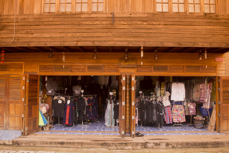 old wood houses in the old town of Chiang Khan in Isan in north east Thailandのeditorial素材