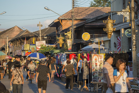 the walkingstreet and nightmarket in the old town of the city of Lampang in North Thailand.のeditorial素材