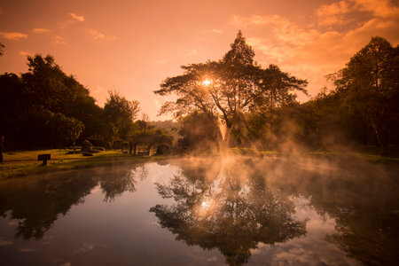 the hot springs in the nationalpark of Chae Son or Jaesorn north of the city of Lampang in North Thailand.の写真素材