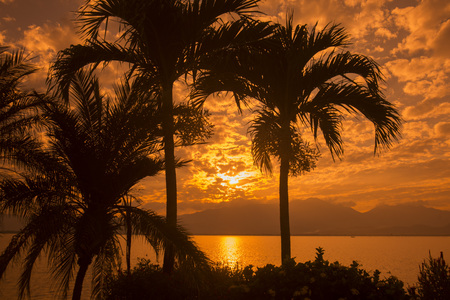 the landscape at the lake of Kwan Phayao in the city of Phayao in North Thailand.の写真素材