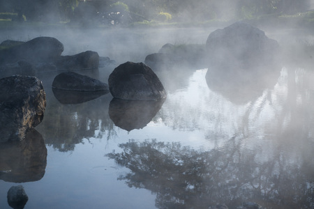 the hot springs in the nationalpark of Chae Son or Jaesorn north of the city of Lampang in North Thailand.の写真素材