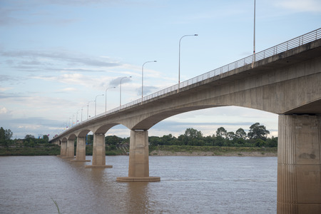 the Friendship Bridge at the mekong river in the town of Nong Khai in Isan in north east Thailand on the Border to Laosの写真素材