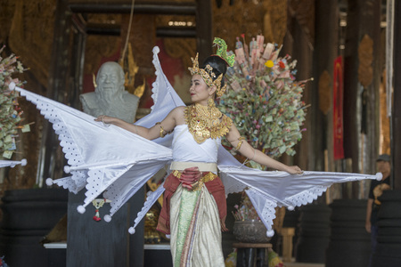 a Thai Dance Show at the Baandam Museum in the village of Muang in the north of the city Chiang Rai in North Thailand.のeditorial素材