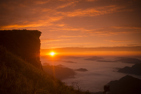 People enjoy at the Cliff of Phu Chi Fa in the Chiang Rai Province in North Thailand.の写真素材
