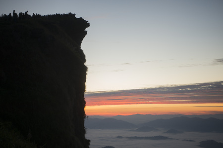 People enjoy at the Cliff of Phu Chi Fa in the Chiang Rai Province in North Thailand.の写真素材
