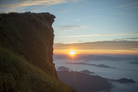 People enjoy at the Cliff of Phu Chi Fa in the Chiang Rai Province in North Thailand.の写真素材