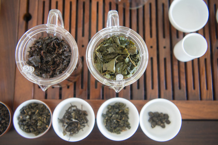 tea in Teashop at the tea plantation at the town of Mae Salong north of the city Chiang Rai in North Thailand.の写真素材