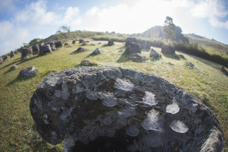 the plain of jars sit1 in the morning near the town of Phonsavan in the province Xieng Khuang in north Lao in southeastasia.の写真素材