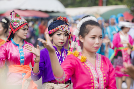 Traditional dress People at a ceremony at the Pha That Luang Festival in the city of vientiane in Laos in the southeastasia.のeditorial素材