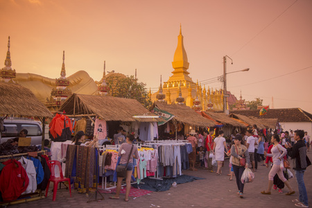 a market at the Pha That Luang Festival in the city of vientiane in Laos in the southeastasia.のeditorial素材