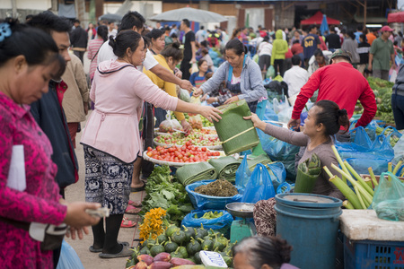 people at the Taalat Sao market in the city of vientiane in Laos in the southeastasia.のeditorial素材