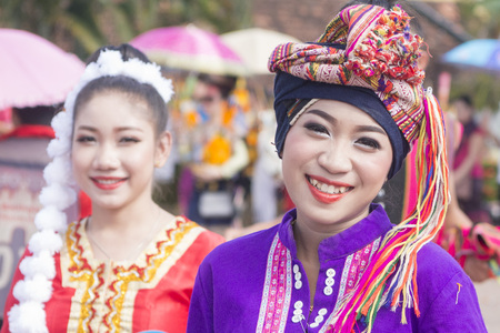 Traditional dress People at a ceremony at the Pha That Luang Festival in the city of vientiane in Laos in the southeastasia.のeditorial素材