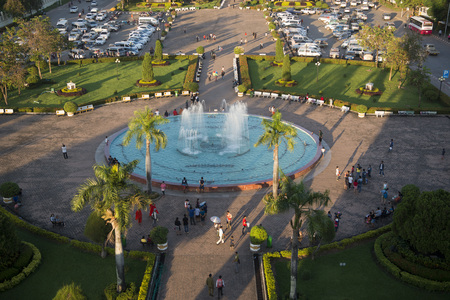 the view from the top of the patuxai arch to the Park in the city of vientiane in Laos in the southeastasia.のeditorial素材