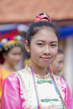 Traditional dress People at a ceremony at the Pha That Luang Festival in the city of vientiane in Laos in the southeastasia.のeditorial素材