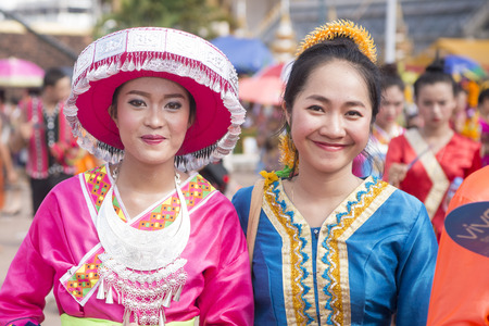 Traditional dress People at a ceremony at the Pha That Luang Festival in the city of vientiane in Laos in the southeastasia.のeditorial素材