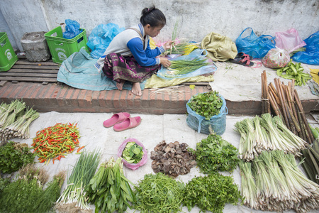 fegetable at the Fodd Market in the town of Luang Prabang in the north of Laos in Southeastasia.のeditorial素材