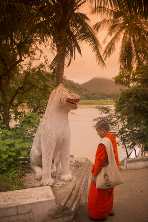 the Landscape at the Mekong River in the town of Luang Prabang in the north of Laos in Southeastasia.のeditorial素材