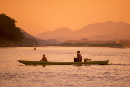 Photo for the Landscape at the Mekong River in the town of Luang Prabang in the north of Laos in Southeastasia. - Royalty Free Image