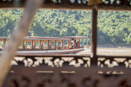 the Landscape at the Mekong River in the town of Luang Prabang in the north of Laos in Southeastasia.のeditorial素材