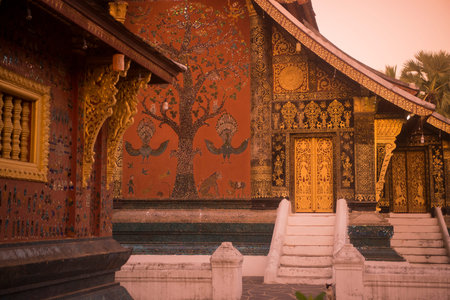 the wat xieng thong in the town of Luang Prabang in the north of Laos in Southeastasia.のeditorial素材