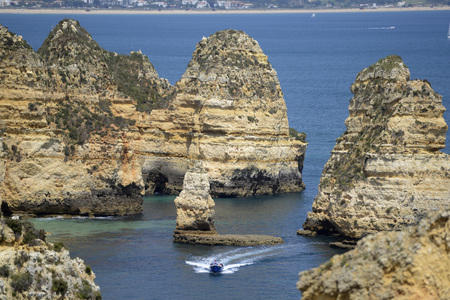 a landscape at the rocks of Ponta da Piedade near Lagos and Luz at the Algarve of Portugal in Europe.のeditorial素材