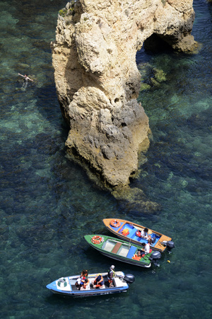 a landscape at the rocks of Ponta da Piedade near Lagos and Luz at the Algarve of Portugal in Europe.のeditorial素材