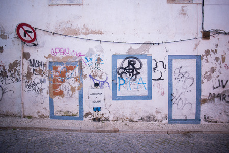a alley in the old town in the city of Lagos at the Algarve of Portugal in Europe.のeditorial素材