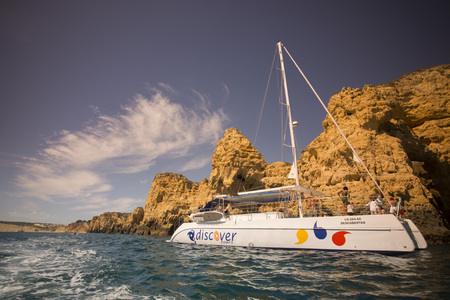 a landscape at the rocks of Ponta da Piedade near Lagos and Luz at the Algarve of Portugal in Europe.のeditorial素材