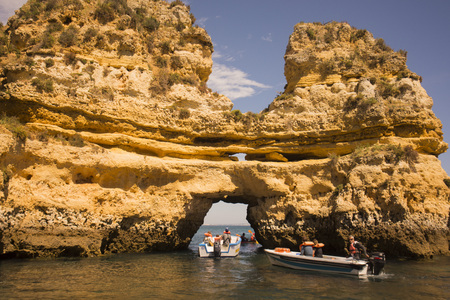 a landscape at the rocks of Ponta da Piedade near Lagos and Luz at the Algarve of Portugal in Europe.のeditorial素材
