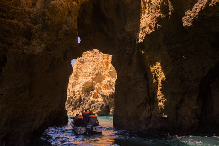 a landscape at the rocks of Ponta da Piedade near Lagos and Luz at the Algarve of Portugal in Europe.のeditorial素材
