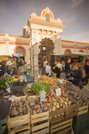 the markethall in the old town of Loule at the Algarve of Portugal in Europe.のeditorial素材