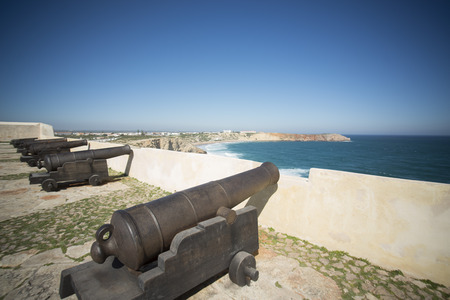 the fortaleza de Sagres at the Ponta de Sagres at the Cabo de Sao Vicente near the town of Sagres at the Algarve of Portugal in Europe.のeditorial素材