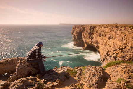 the coast and landscape at the Cabo de Sao Vicente near the town of Sagres at the Algarve of Portugal in Europe.のeditorial素材