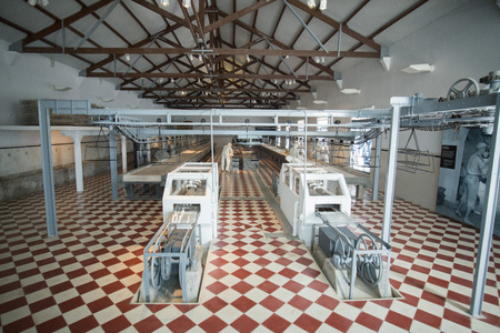 the Museu de Portimao and old Factory of sardines Fish can factory Fabrica de conservas la rose in the city of portimao at the Algarve of Portugal in Europe.のeditorial素材