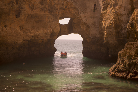 a landscape at the rocks of Ponta da Piedade near Lagos and Luz at the Algarve of Portugal in Europe.のeditorial素材