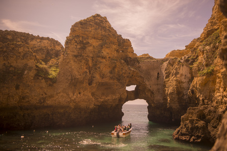 a landscape at the rocks of Ponta da Piedade near Lagos and Luz at the Algarve of Portugal in Europe.のeditorial素材