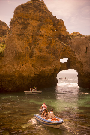 a landscape at the rocks of Ponta da Piedade near Lagos and Luz at the Algarve of Portugal in Europe.のeditorial素材