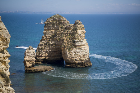 a landscape at the rocks of Ponta da Piedade near Lagos and Luz at the Algarve of Portugal in Europe.のeditorial素材