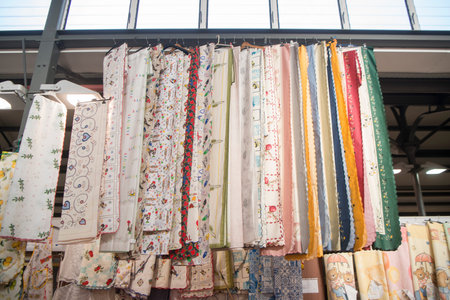 a textil shop in the markethall in the old town of Loule at the Algarve of Portugal in Europe.