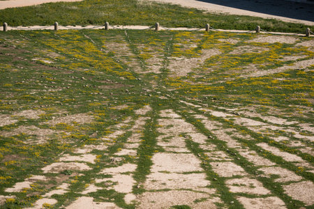 the sundial in the fortaleza de Sagres at the Ponta de Sagres at the Cabo de Sao Vicente near the...