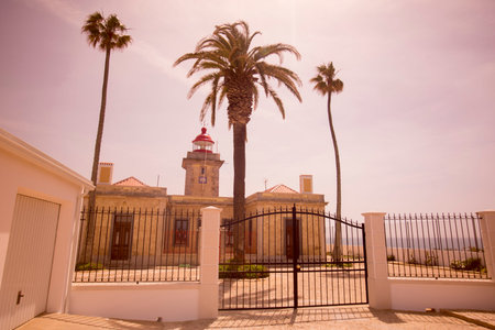 the lighttower at the Ponta da Piedade near Lagos and Luz at the Algarve of Portugal in Europe.の写真素材