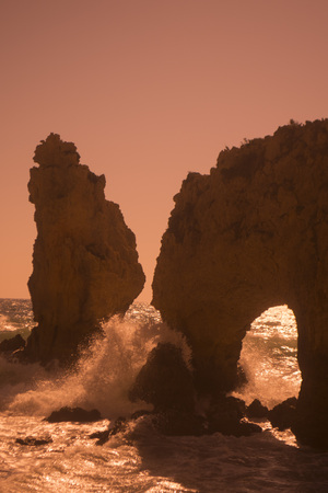 a landscape at the rocks of Ponta da Piedade near Lagos and Luz at the Algarve of Portugal in Europe.の写真素材