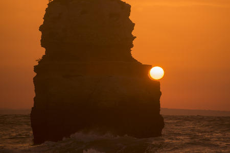 a landscape at the rocks of Ponta da Piedade near Lagos and Luz at the Algarve of Portugal in Europe.の写真素材