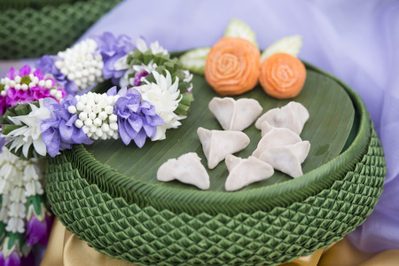 thai ravioly or pasta at a Food market at the Santichaiparakan park in Banglamphu in the city of Bangkok in Thailand.の写真素材