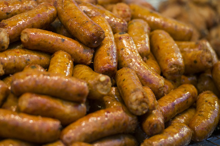 sausage at a food marketの写真素材